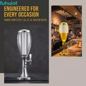 Tháp bia FUHUIOT, 1,5 / 2 / 3L có hộp đựng bia, Vòi hai đầu dày và chắc chắn sáng tạo Máy giải khát chống trượt KTV Sử dụng