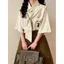 Mùa Hè Tay Ngắn Preppy Kẻ Sọc Mèo Dễ Thương Thêu Áo Sơ Mi Cổ Retro Top Rời Áo Sơ Mi