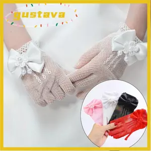 Găng tay lưới ren GUSTAVA, Găng tay cưới trẻ em thắt nơ mỏng, Găng tay váy nghi thức ngắn Găng tay tiệc sinh nhật công chúa ngày lễ