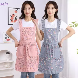 Tạp dề hoa SAIA, Tạp dề viền xếp nếp nhiều cảnh chống dầu, Tạp dề vải Canvas thoáng khí in hoa Nấu ăn nhà bếp