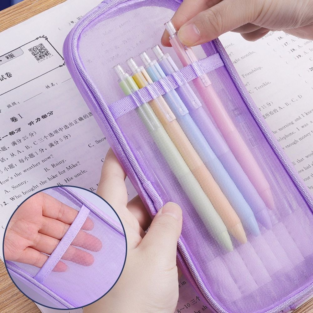 Túi Đựng Bút AWNGD, Túi Văn Phòng Phẩm Trong Suốt Hai Lớp, Bút Chì Lưới Dung Tích Lớn Đa Năng Học Sinh Sử Dụng