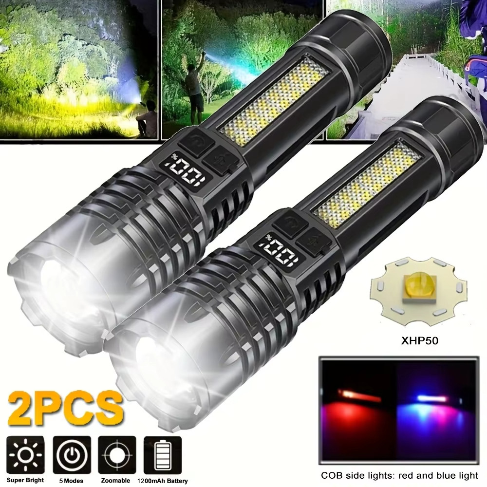 Đèn Pin LED Sạc Chống Nước ABS với Màn Hình kỹ thuật số - Thích Hợp cho Camping & Câu Cá