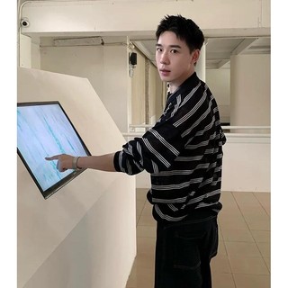 Áo thun nam dài tay sọc cổ điển, vải dệt kim chất lượng cao