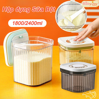 【BabyJoy】Hộp đựng Sữa Bột Chống ẩm 1800ml/2400ml, Hộp Trữ Sữa Cho Bé,Dáng Vuông,nút cảm ứng,Kèm Muỗng, An Toàn Cho Bé