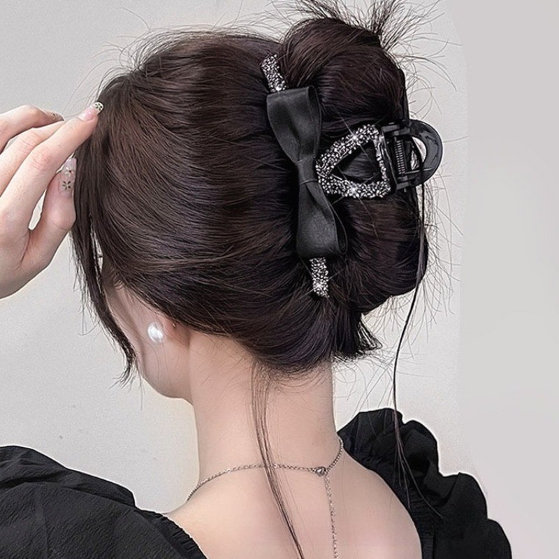 Kẹp Tóc Cao Cấp Da Đen với Nơ Pháp, Phù Hợp Cho Phụ Nữ