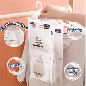 COZII Túi hút ẩm 2 ngăn siêu hút ẩm chống mốc, nồm, ẩm có móc treo tủ quần áo, tủ giày tiện lợi