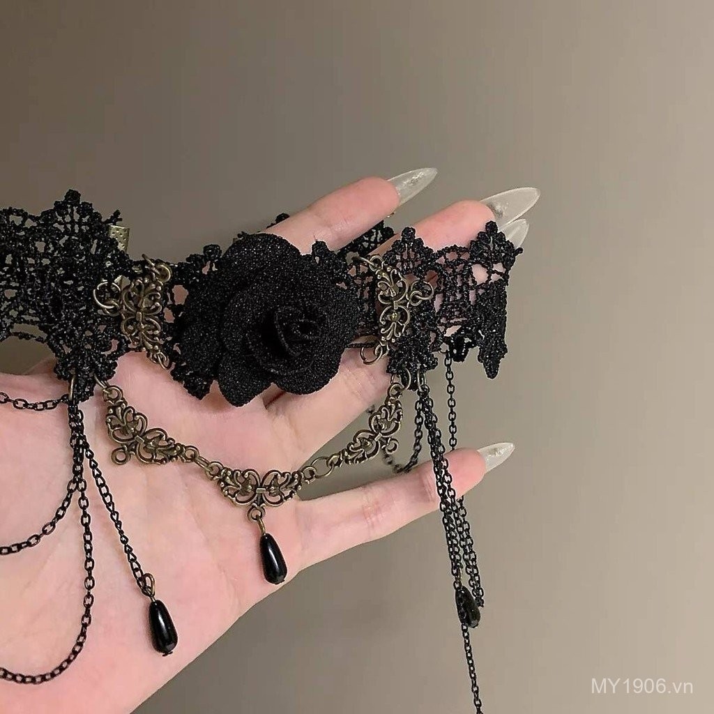 Chocker ren đen họa tiết hoa hồng - phụ kiện thời trang cho nàng