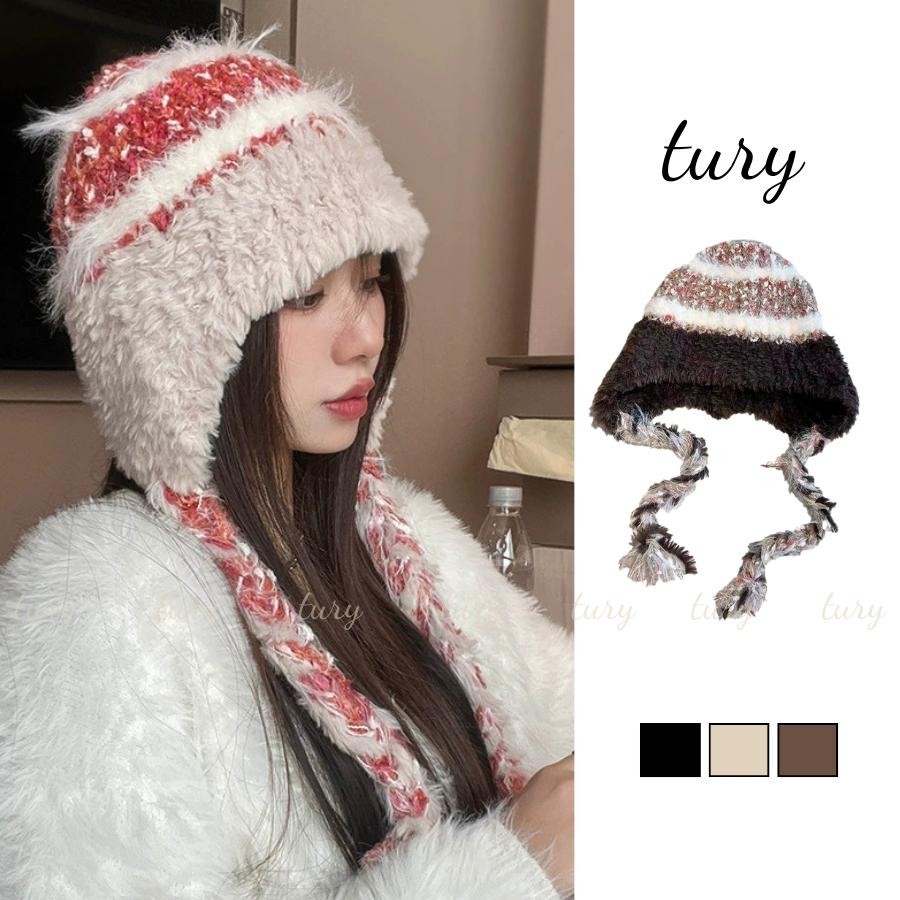 Nón Len Unisex Nam Nữ - Tury - Mũ Len Chụp Tai Phối Dây Kim Tuyến - NL030