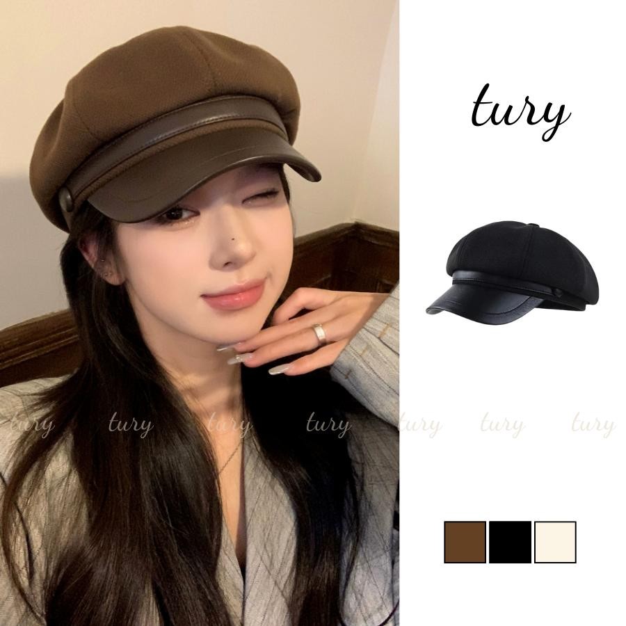 Mũ Beret Unisex Nam Nữ - Tury - Mũ nồi nữ hoạ tiết TRƠN vành da - MN033