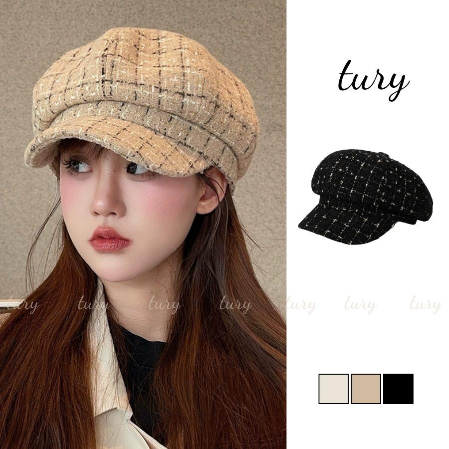 Mũ Beret Nữ - Tury - Mũ nồi Len nữ kẻ sọc VẢI TWEED - MN046
