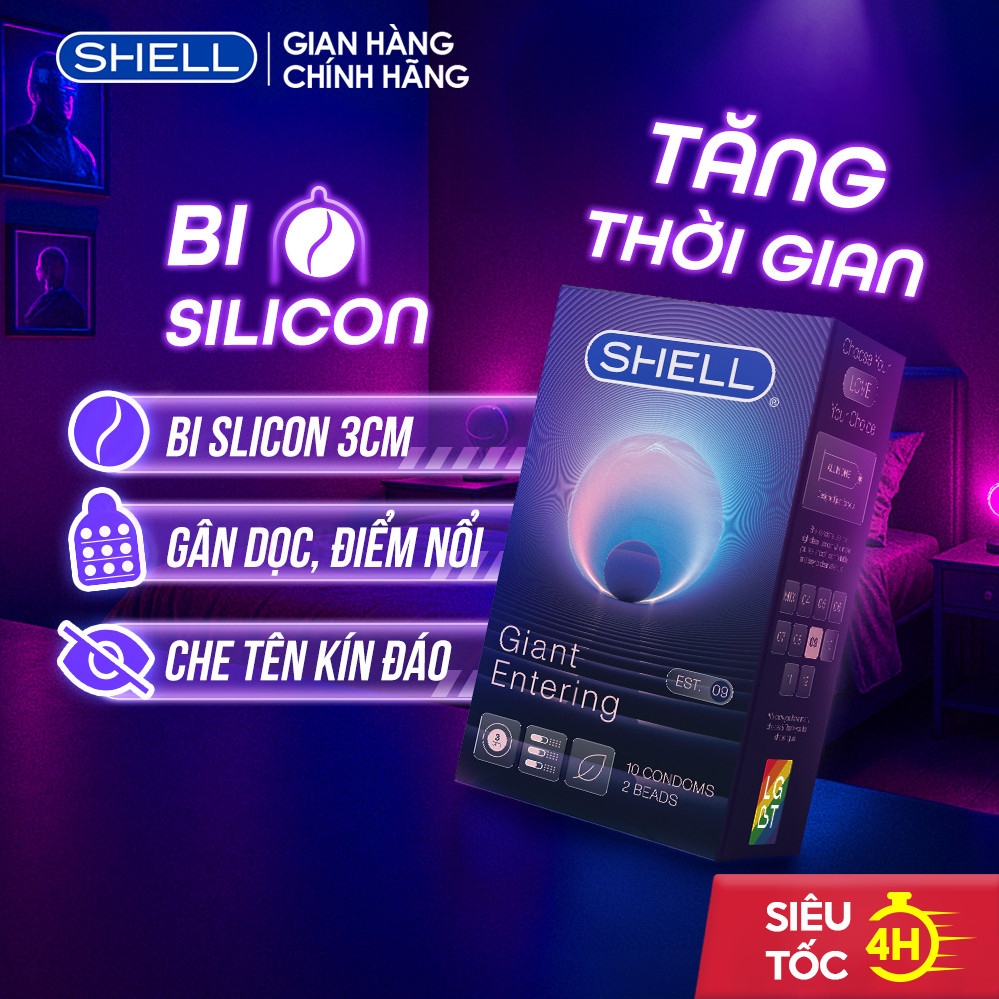 Bao cao su Shell Giant Entering gân nổi, bi tăng 3cm - Hộp 10 cái ...