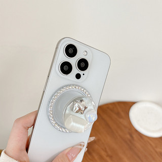 Retro Kim Cương Ngọc Trai Tròn Từ Tính Giá Đỡ Điện Thoại Cho IPhone 16 15 14 13 12 Pro Max 14 Plus Có Thể Gập Lại Vòng Tay Co Giãn Để Bàn Đứng P4