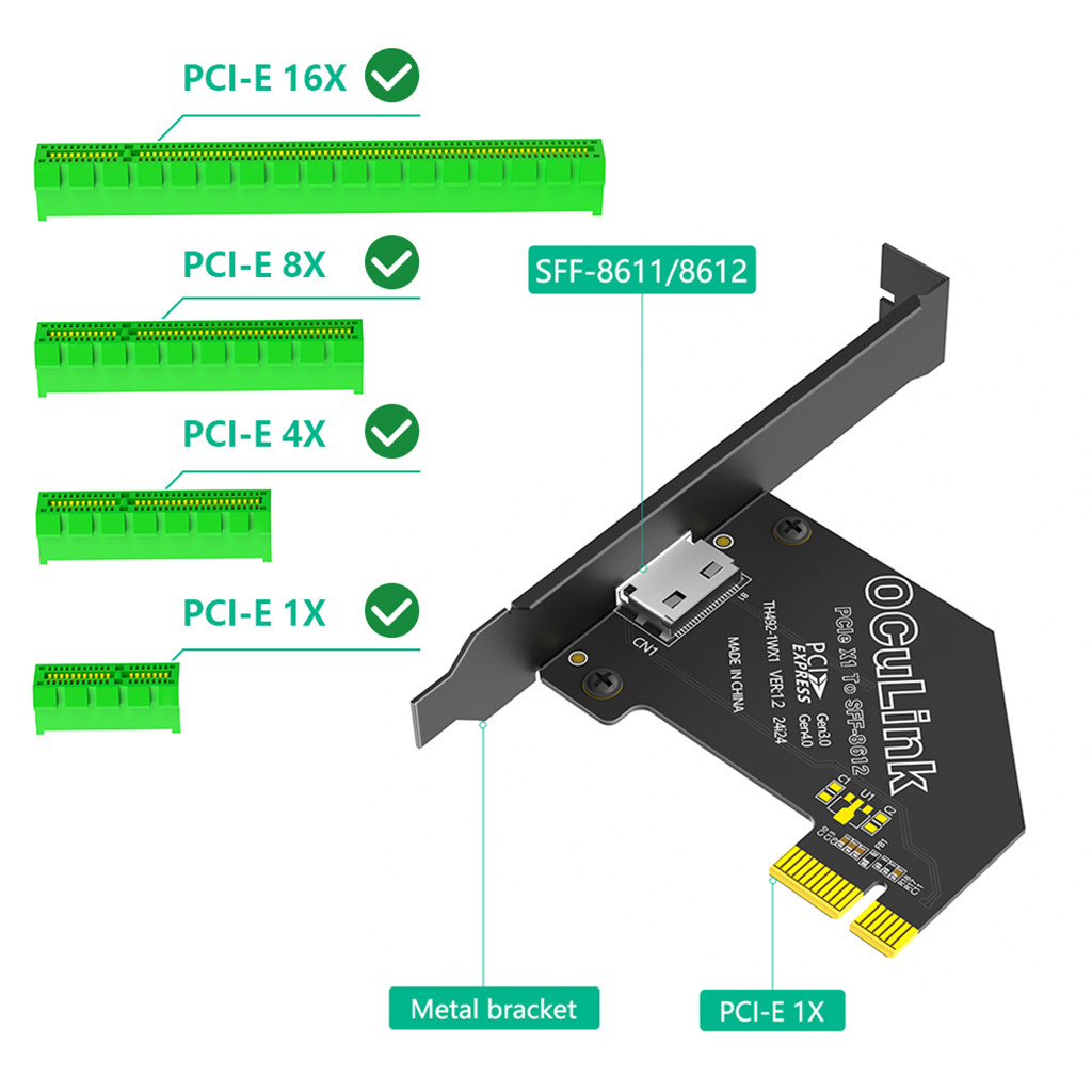 Thẻ chuyển đổi JMT PCI-E 4.0 1X / 4X sang Oculink SFF-8611 / 8612 với vách ngăn dài 120mm Chuyển đổi thành SSD SFF-U.2
