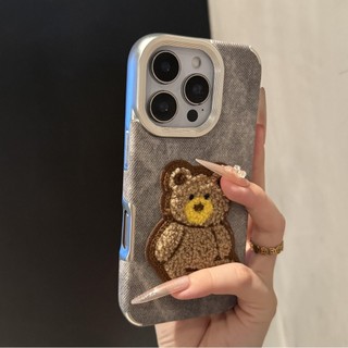 Hoạt Hình Dễ Thương Sang Trọng Chó Con Gấu Denim Vải Mạ Bạc Ống Kính Ốp Lưng Điện Thoại iPhone 17Promax 17Pro 16Promax 12 13 14 15 Pro Max 11 Chống Sốc Nữ Điện Thoại Di Động