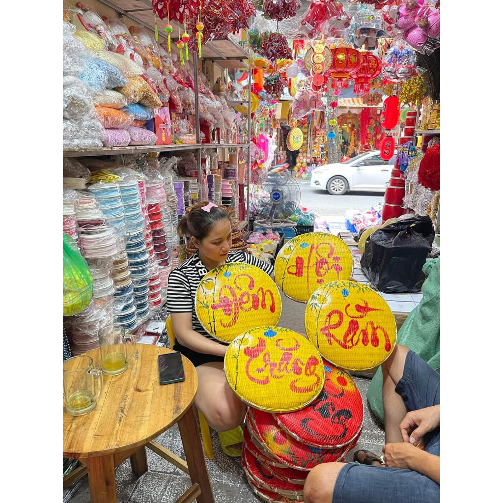 Set 4 mẹt Đêm hội trăng rằm,Vui tết trung thu vẽ tay chữ Thư Pháp trang trí Trung thu (30cm)