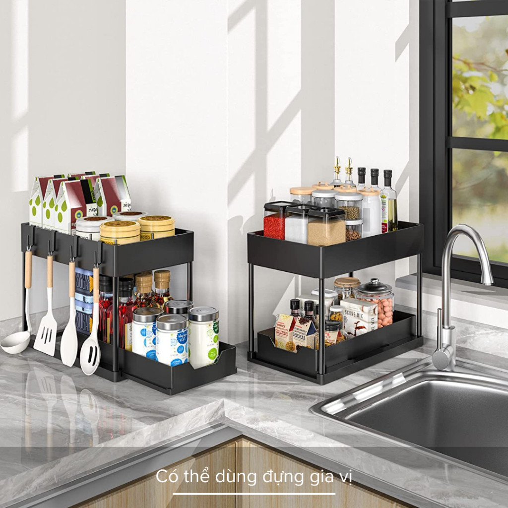 M6 Kệ Đựng Đồ Dưới Bồn Rửa Bát,Kệ Đựng Đồ 2 Tầng Khung Thép Carbon,Ngăn Chứa Có Thẻ Kéo Ra Tiện Lợi