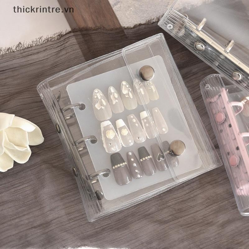 THI Nail Art Piece Sách Bảo Quản Móng Tay Giả Khóa Đôi 3 Lỗ Kẹp Thẻ Bảng Hiển Thị DIY Album Đơn Giản Sách Bảo Quản VN