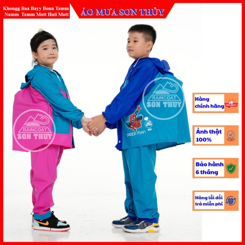 Áo mưa bộ trẻ em Sơn Thủy có lưng che cặp sách, bộ áo mưa dễ thương bằng PVC cao cấp an toàn cho bé aomuasonthuyhn
