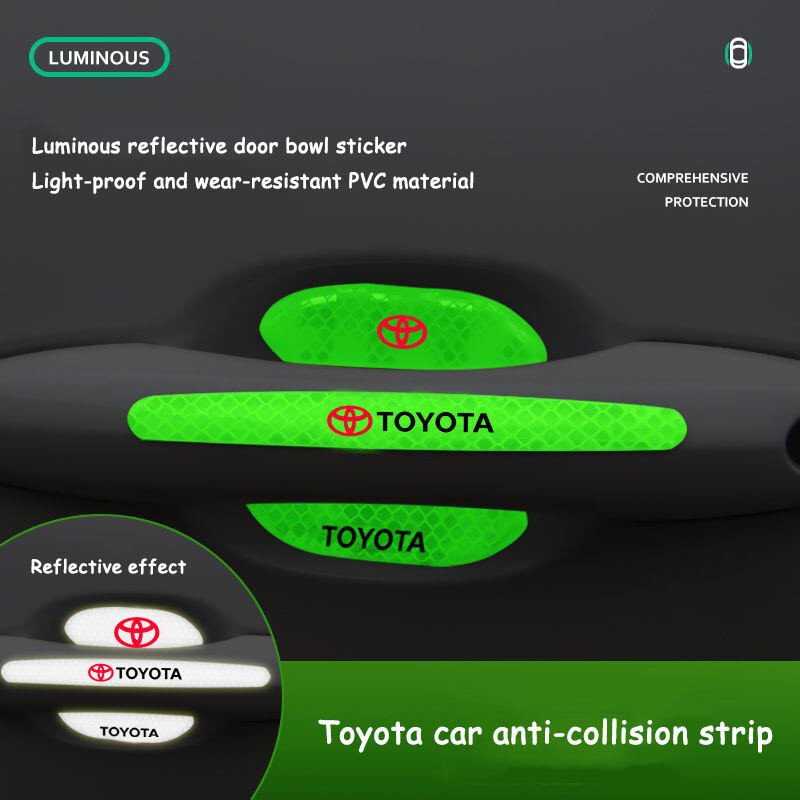8 Miếng Tay Nắm Cửa Ô Tô Chống Trầy Xước Phim Bảo Vệ Decal Cửa Xe Bát Miếng Dán Phản Quang Dạ Quang PVC Cho Xe Toyota Innova Wigo Avensis Auris Hilux Avanza Wish Vios Agya