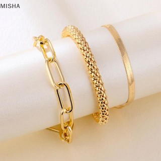 Misa 3 Cái / bộ Thời Trang Dày Dây Xích Liên Kết Vòng Tay Lắc Tay Nữ Vintage Rắn Dây Xích Vàng Màu Bạc Vòng Tay Bộ Punk Trang Sức