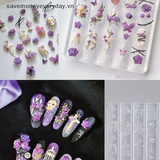 [savemoneyeveryday] Khuôn làm móng trong suốt sáng tạo 3D DIY Trang trí móng tay nghệ thuật Hoa hồng Chân nến lồng chim Khuôn khắc móng nghệ thuật [vn]