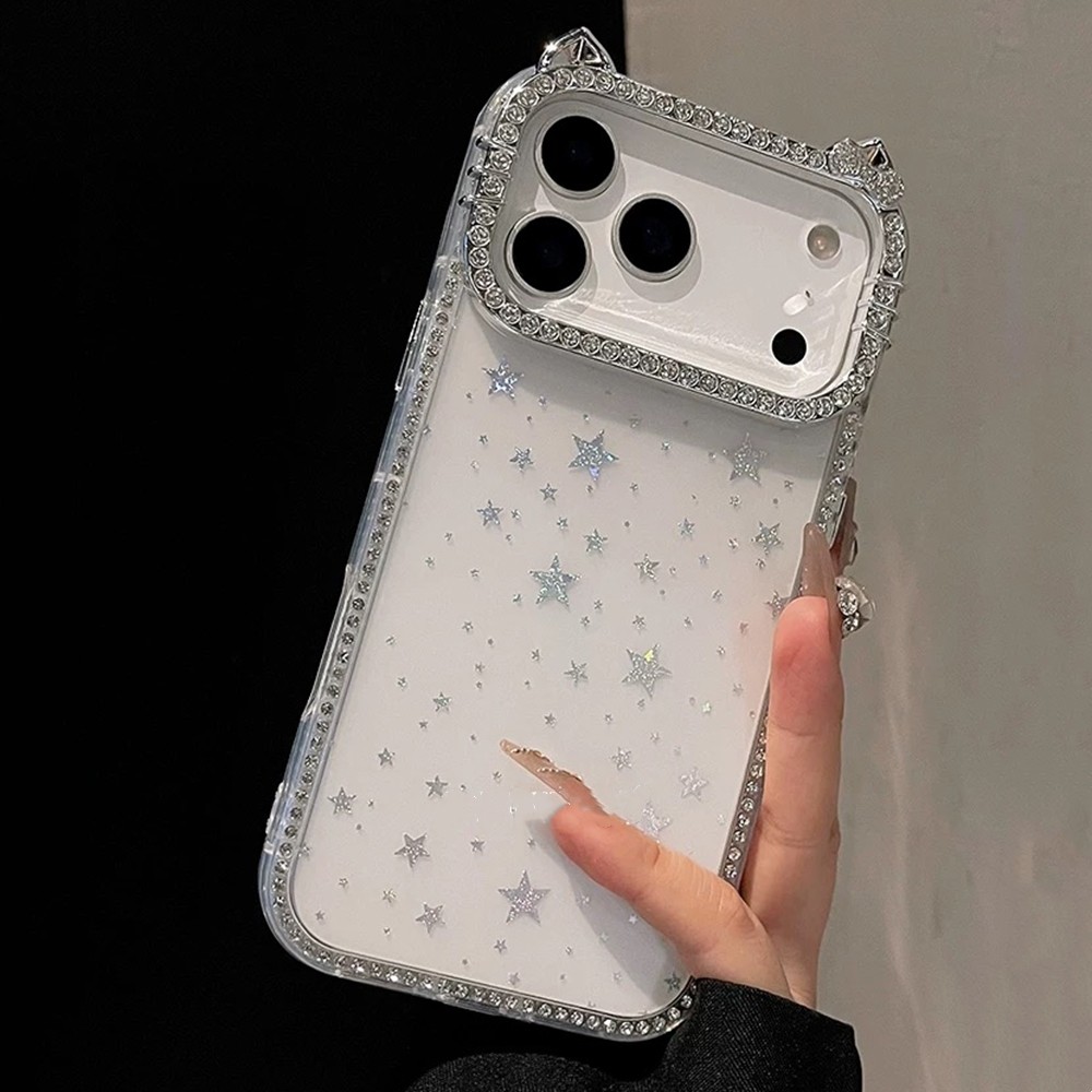 Ốp điện thoại tai mèo kim cương hai mặt Gradient Laser Star cho iPhone 17ProMax 16 15 14 13 12 Vỏ bảo vệ chống sốc