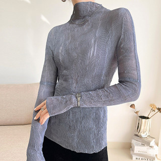 Miyake Áo sơ mi nữ tay dài siêu mỏng, chống nắng, phong cách phương Tây