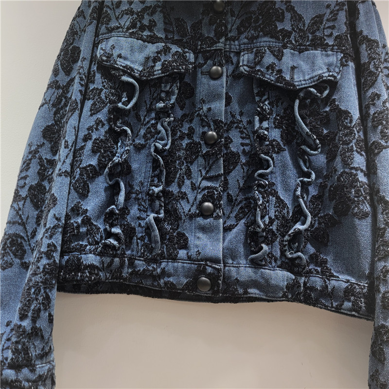 Ga Ngủ Phong Cách Retro In Hình Áo Khoác Denim Ngắn Cho Nữ