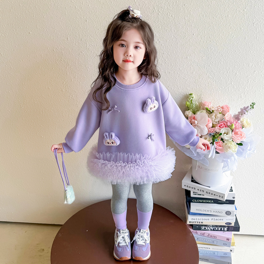 ​Bộ đồ váy ren bé gái Phong cách mùa xuân thu Ba chiều Trang trí Bộ đồ hai mảnh Kích thước 90-140​ ZOAZ