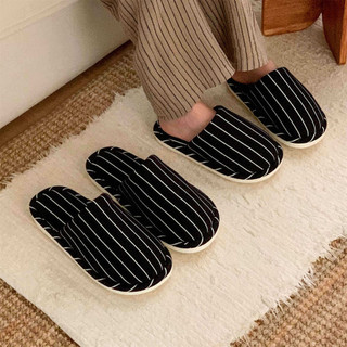 XIXITIAO Dép bông cho nam và nữ mùa thu đông, kiểu dáng đơn giản, họa tiết sọc, đế mềm