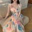 Kỳ Nghỉ Phong Cách Gợi Cảm Khe Dây Lưng Dây Đeo Hoa Hồng Đầm Cho Nữ