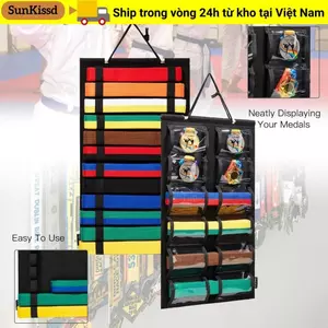Đế trưng bày đai Taekwondo SUNKISSD, Túi treo nỉ Đế trưng bày đai Karate nhẹ, có thanh treo huy chương Giá lưu trữ di động Quà tặng