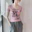 Áo thun cổ chữ U in chữ ngắn mùa hè Phong cách mới kiểu Mỹ Retro Slim-fit Hot Girl Top