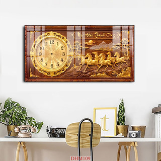 Tranh đồng hồ chủ đề Mã Đáo Thành Công mẫu 01 tráng gương