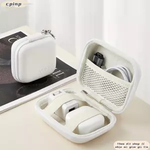 Túi đựng tai nghe CPINCP, Túi lưu trữ cáp dữ liệu chống nước cứng, Dây kéo di động bằng da màu trơn U Disk Organizer Du lịch