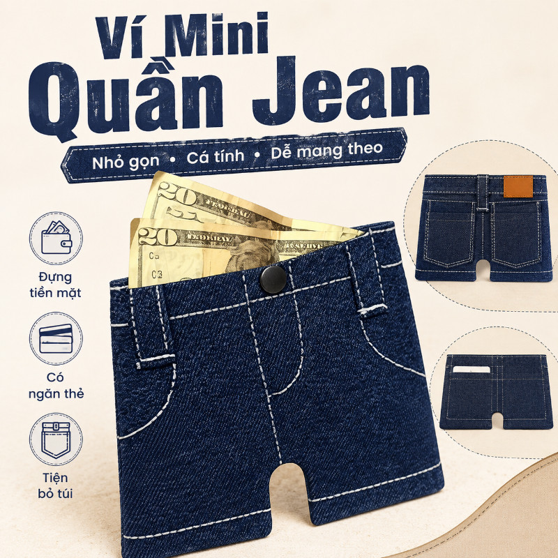Ví Mini Quần Jean Short Độc Đáo - Phụ Kiện, Nhỏ Gọn Tiện Dụng, Quà Tinh Tế Cho Người Yêu Thích Phong Cách Riêng