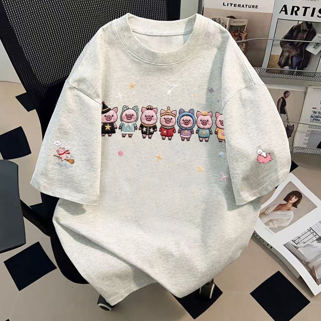 （Giao hàng 24h）Angela áo phông nữ Xanh babyHoạt Hình heo cute 100% Cotton boxy Korean Angela summer style