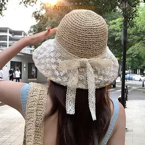 Mũ cỏ IAPPORTUNIA, Mũ chống nắng thông thường viền lớn, Mũ ngư dân ren thời trang ngoài trời