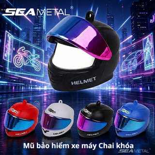 Móc khóa xe máy SEAMETAL Móc khóa mũ bảo hiểm cao cấp Có đèn LED Ống kính thể mở được Móc chìa khóa trang trí