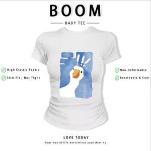 BOOM Áo Baby Tee Nữ Cotton Ôm Body-Áo Thun Ngắn Tay Y2K In Hình PhongCách Mùa Hè, Cổ Tròn Hàng Đầucách hàn quốc phong275