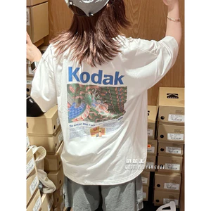 Áo thun ngắn tay KODAK Cổ tròn Retro In lưng nam nữ Áo thun Cotton cao cấp 100% cộng với kích thước 0617