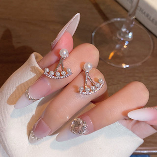 Bông Tai Zircon Và Ngọc Trai Hình Quạt Bông Tai Nữ Phong Cách Hàn Quốc Ánh Sáng Sang Trọng Đơn Giản Và Thanh Lịch Thời Trang Đa Năng Bông Tai