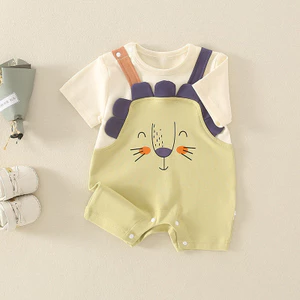 Quần Áo Mỏng Hoạt Hình Cho Bé Jumpsuit Phong Cách Sư Tử Bé Tay Ngắn Mùa Hè Quần Áo Giả Nam Hai Mảnh Mùa Hè Jumpsuit Hợp Thời Trang