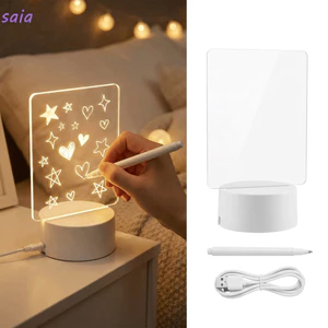 Đèn bàn LED SAIA, Viết và Xóa Bảng tin Acrylic trong suốt Đèn ngủ, Hiệu ứng phát sáng DIY Đèn ấm áp chạy bằng USB Bảng viết acrylic Trang trí bàn làm việc