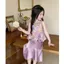 Váy phù hợp với bé gái (90-150) Hanfu Phong cách Trung Quốc mới Áo Vest hoa oải hương + Váy đuôi cá Satin