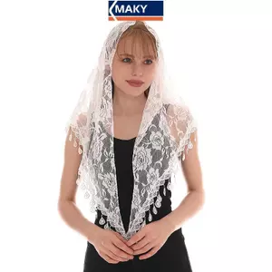 MAKY Tam Giác Khăn Lau Khăn Pha Trộn Jacquard Hoa Hồng Khăn Cho Nữ Nhà Thờ Hồi Giáo Cầu Nguyện Cưới Khăn Choàng VN