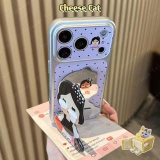 Có Thể Gập Lại Gương Đứng Dễ Thương Khóc Búp Bê Bao Da Cho iPhone 17 11 12 13 14 15 Plus Xs Max XR 7 Plus 16 Pro Max