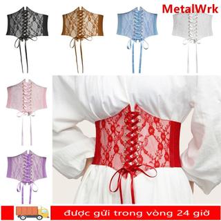 Thắt lưng Corset ren METALWRK, Thắt lưng thêu hoa bằng da PU lụa co giãn, Thắt lưng cơ thể giảm béo rộng trang trí co giãn thời trang dành cho nữ Cô gái cô dâu