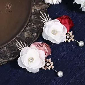 HNKMP Chổi Lụa Hoa Hồng Boutonniere Trâm Cài Cho Nam Bộ Đồ Cưới Trang Trí Xòe Quà Tặng Cho Sự Kiện Dự Tiệc.