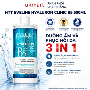 Nước tẩy trang Eveline Cosmetics B5 Hyaluron Clinic giúp làm sạch sâu, dưỡng ẩm da 500ml
